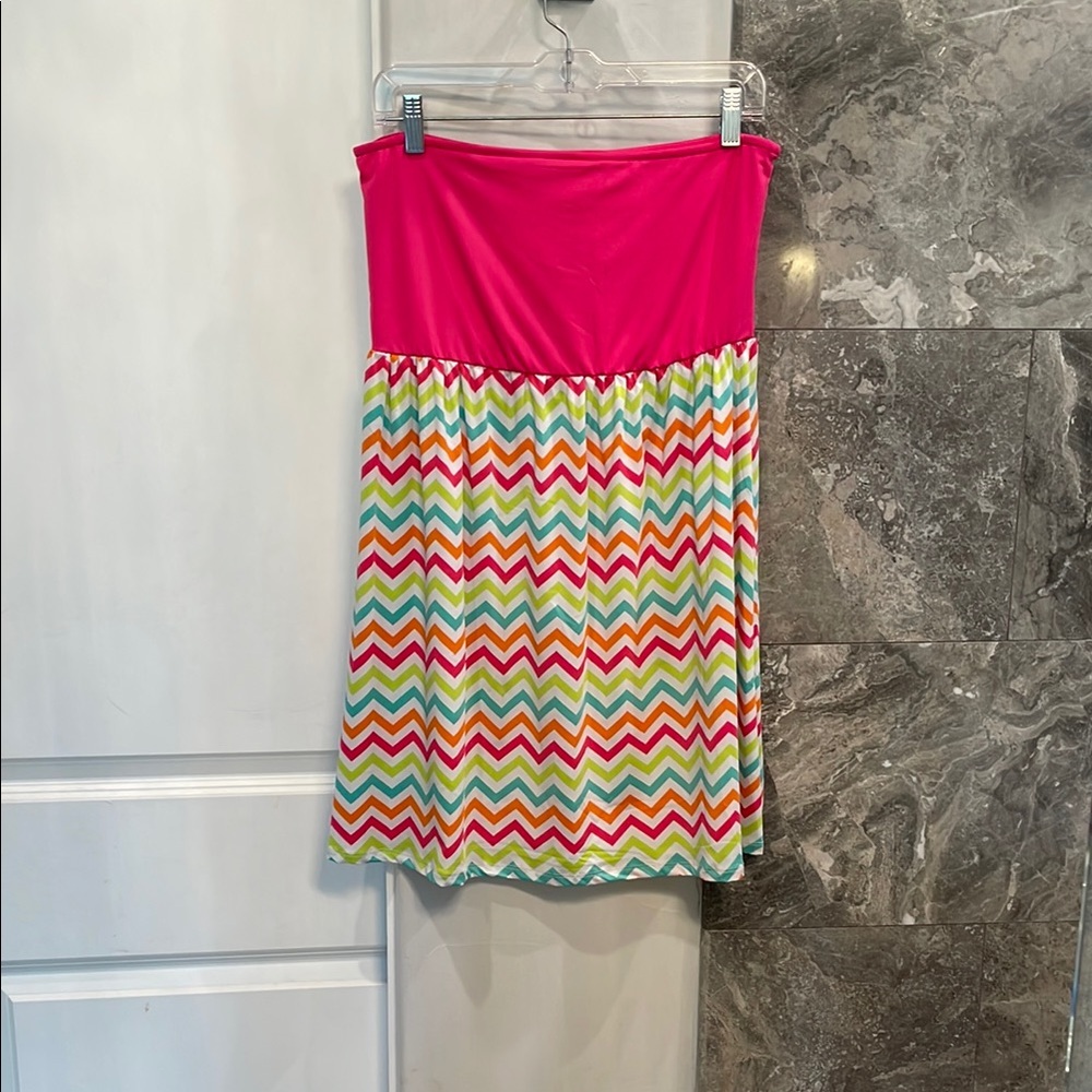 Vibrant Pink and Multicolor Chevron Dress